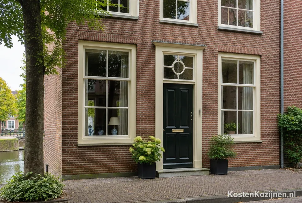 Houten kozijnen in een klassieke gevel